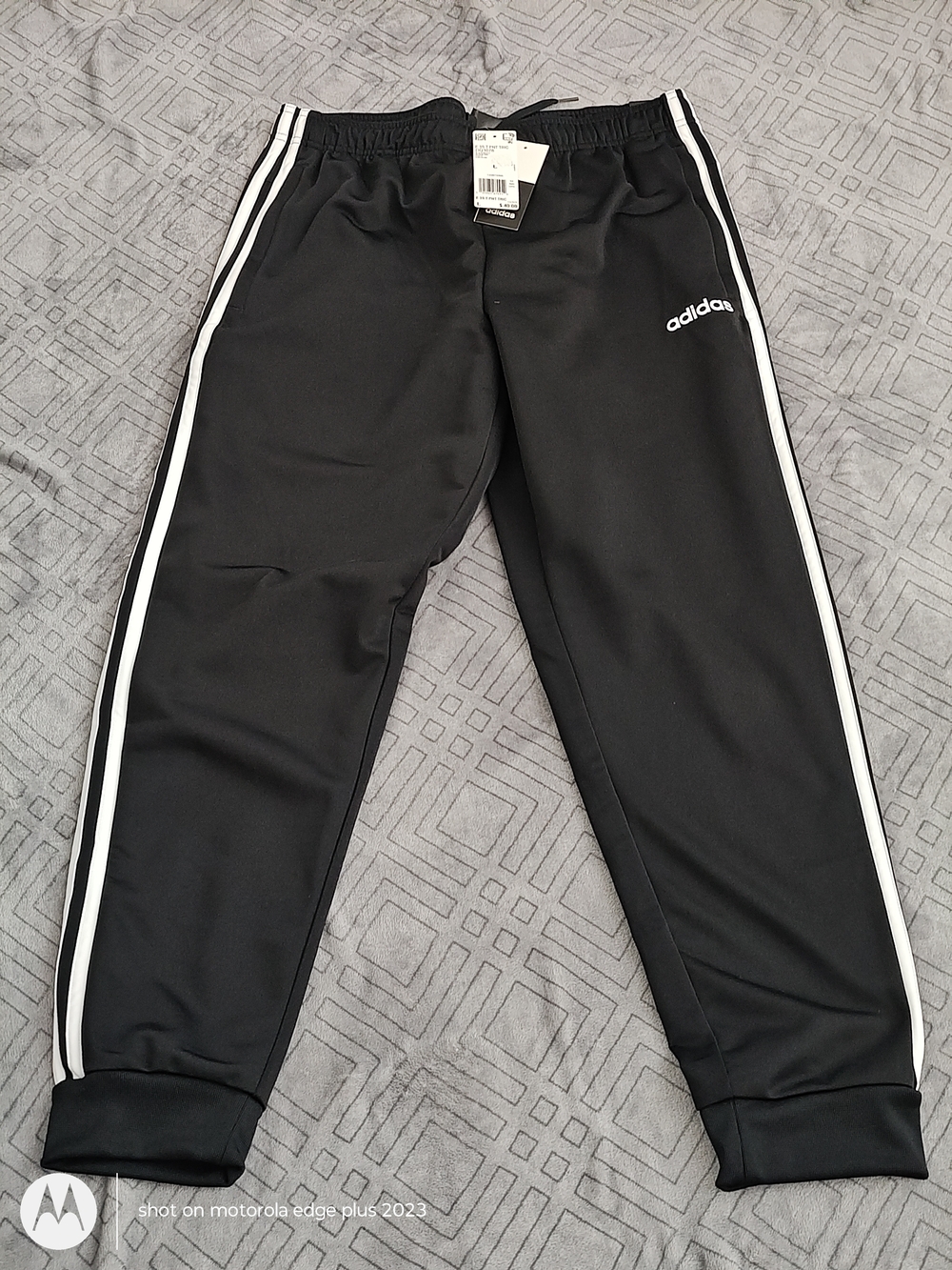 Adidas Men's Essential Track Pant Black Joggers White Stripes Size Large DQ3076